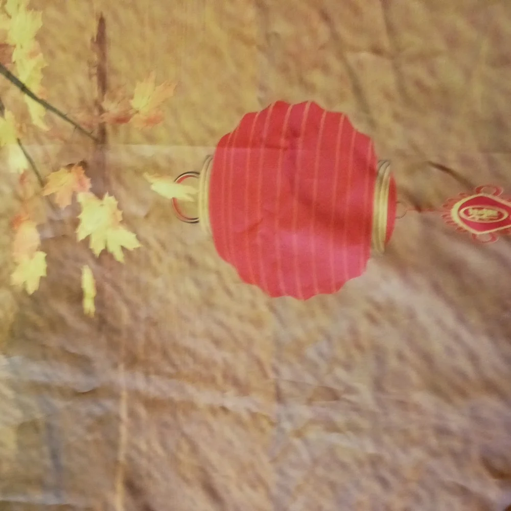 Red Lanterns Fall Shower Curtain Green Red Maple Leaves